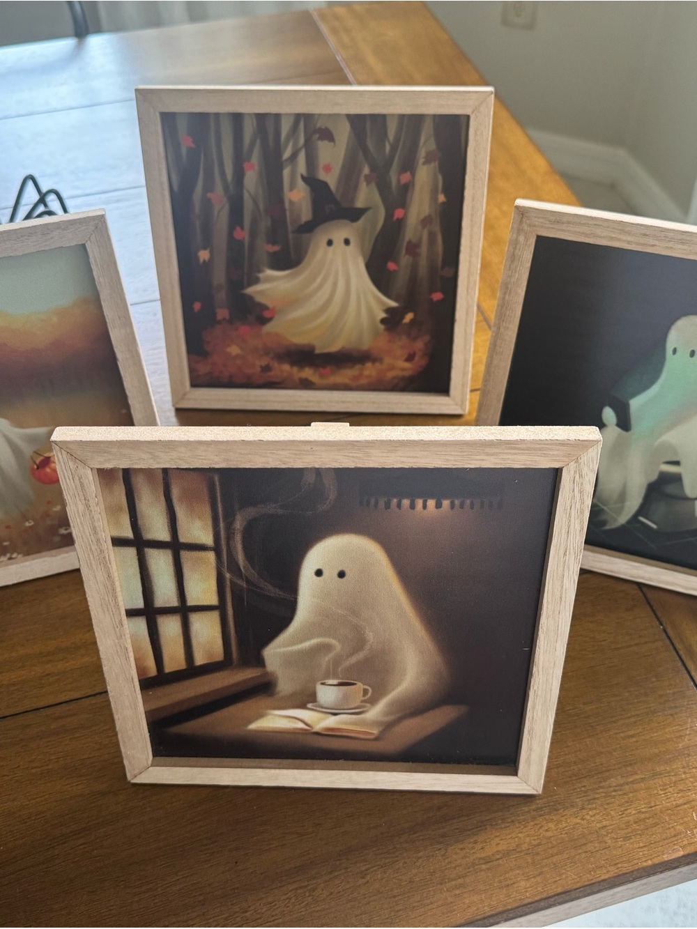 Halloween Decor Wooden Framed Ghost Art